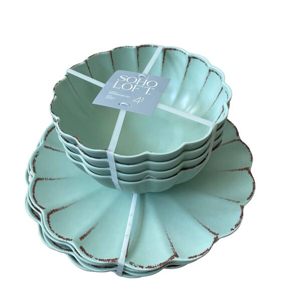 4pc SOHO LOFT Summer Matte Green Melamine 7.5" Salad Bowls Indoor Outdoor  NEW - Picture 7 of 7